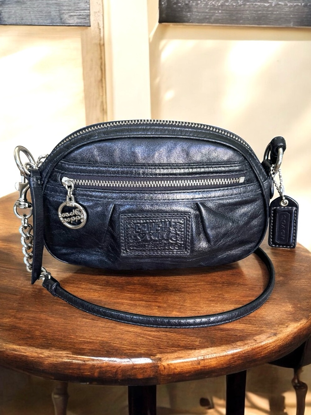 Coach Poppy Vintage Black Leather Crossbody Shoulder Bag